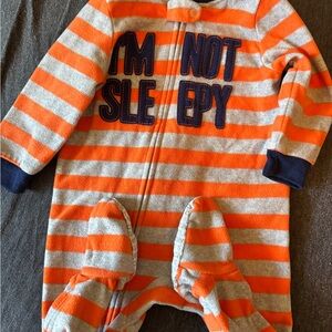 Orange and Gray Striped Kids Pajamas Footies